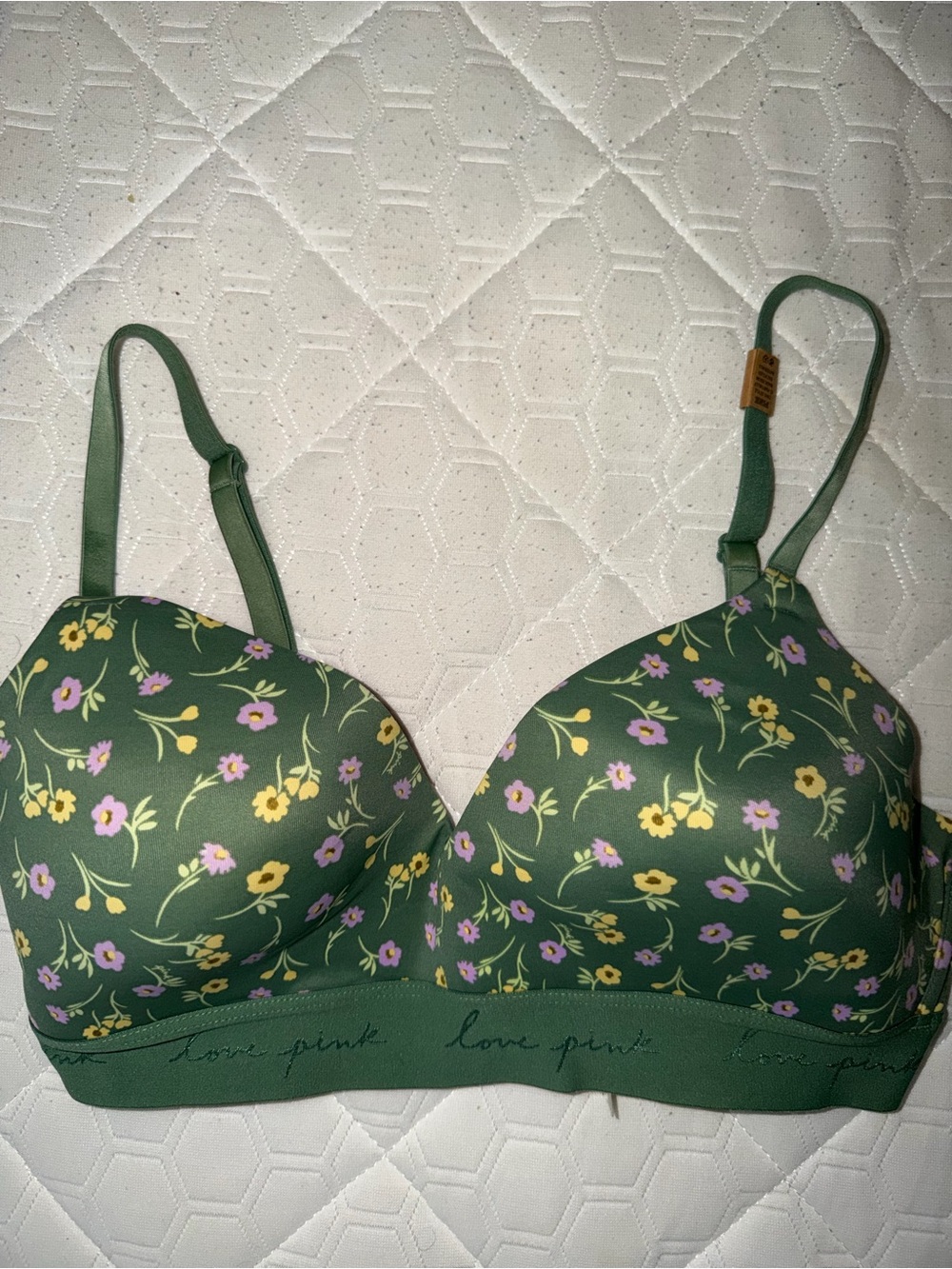 PINK Victoria's Secret Olive Green Floral Wireless Bra
